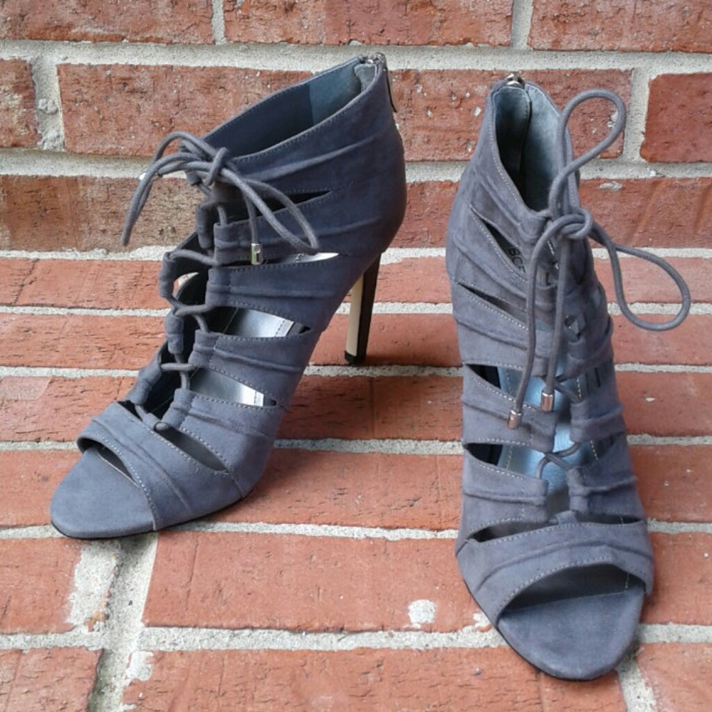 BCBGeneration Smokey Gray Birdcage Lace-Up Pumps